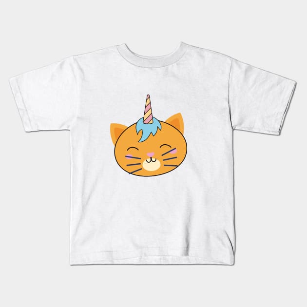 Cute Unicorn Cat Graphic illustration Face Kids T-Shirt by MerchSpot